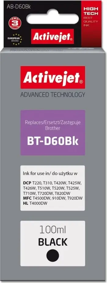 Ngjyrë Activejet AB-D60Bk, zëvendësuese për Brother BT-D60Bk, 100ml, e zezë