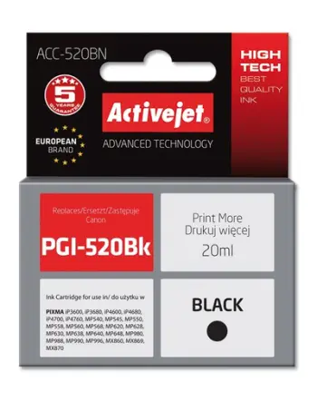 Ngjyrë për printer Activejet ACC-520BN (zëvendësim për Canon PGI-520Bk), 20 ml, e zezë