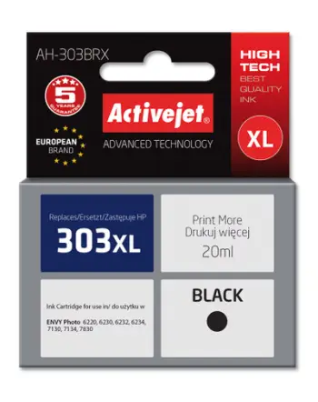 Ngjyrë për printer Activejet AH-303BRX (zëvendësim për HP 303XL T6N04AE), 20 ml, e zezë