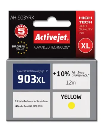 Ngjyrë për printer Activejet AH-903YRX (zëvendësim për HP 903XL T6M11AE), 12 ml, e verdhë