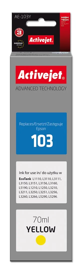 Ngjyrë për printer Activejet AE-103Y (zëvendësim për Epson 103 C13T00S44A), 70 ml, e verdhë - 1