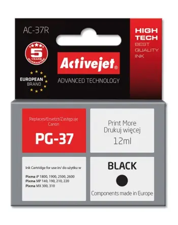 Ngjyrë për printer Activejet AC-37R (zëvendësim për Canon PG-37), 12 ml, e zezë