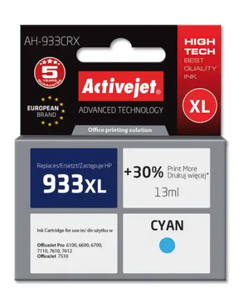 Ngjyrë për printer Activejet AH-933CRX (zëvendësim për HP 933XL CN054AE), 14 ml, e kaltër