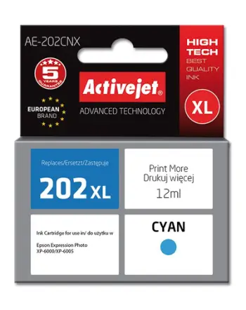 Ngjyrë për printer Activejet AE-202CNX (zëvendësim për Epson 202XL H24010), 12 ml, e kaltër