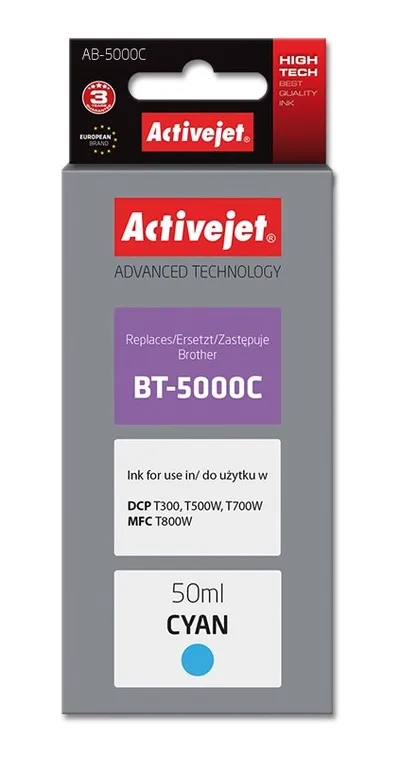 Ngjyrë për printer Activejet AB-5000C (zëvendësim për Brother BT-5000C), 50 ml, e kaltër - 1