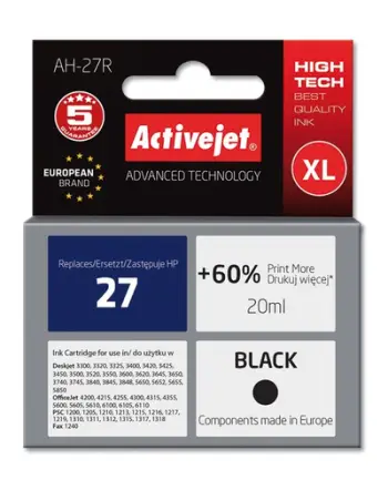 Ngjyrë për printer Activejet AH-27R (zëvendësim për HP 27 C8727A), 20 ml, e zezë