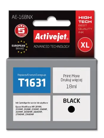 Ngjyrë për printer Activejet AE-16BNX (zëvendësim për Epson 16XL T1631), 18 ml, e zezë