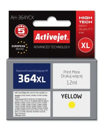 Ngjyrë për printer Activejet AH-364YCX (zëvendësim për HP 364XL CB325EE), 12 ml, e verdhë