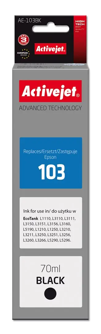 Ngjyrë për printer Activejet AE-103Bk (zëvendësim për Epson 103 C13T00S14A), 70 ml, e zezë