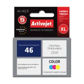 Ngjyrë për printer Activejet AH-46CR (zëvendësim për HP 46 CZ638AA), 35 ml, e kaltër / vjollcë / e verdhë