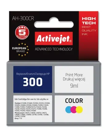 Ngjyrë për printer Activejet AH-300CR (zëvendësim për HP 300 CC643EE), 9 ml, e kaltër / vjollcë / e verdhë
