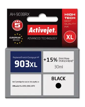 Ngjyrë për printer Activejet AH-903BRX (zëvendësim për HP 903XL T6M15AE), 30 ml, e zezë