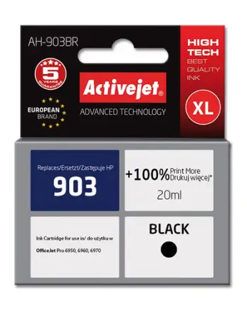 Ngjyrë për printer Activejet AH-903BR (zëvendësim për HP 903 T6L99AE), 20 ml, e zezë