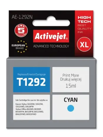 Ngjyrë për printer Activejet AE-1292N (zëvendësim për Epson T1292), 15 ml, e kaltër