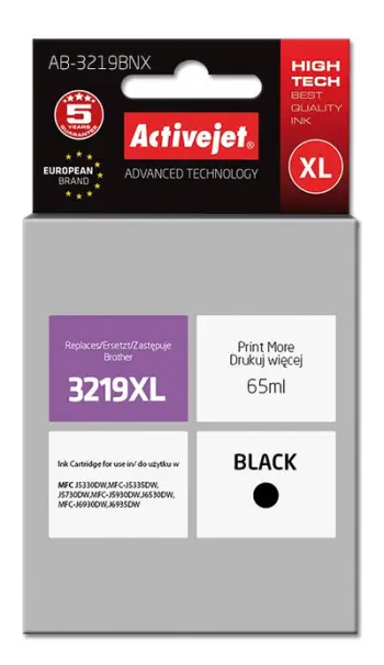 Ngjyrë për printer Activejet AB-3219BNX (zëvendësim për Brother LC3219Bk), 65 ml, e zezë