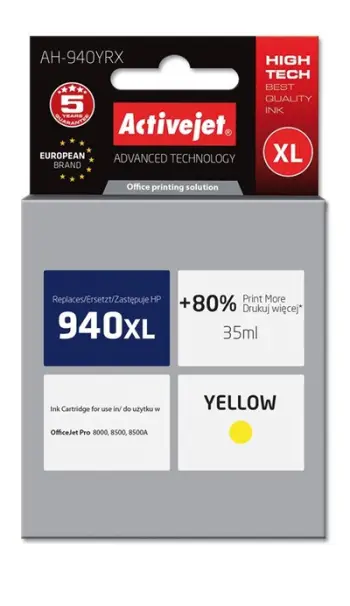 Ngjyrë për printer Activejet AH-940YRX (zëvendësim për HP 940XL C4909AE), 35 ml, e verdhë