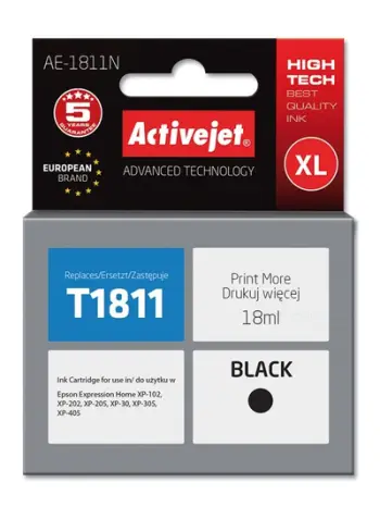 Ngjyrë për printer Activejet AE-1811N (zëvendësim për Epson 18XL T1811), 18 ml, e zezë