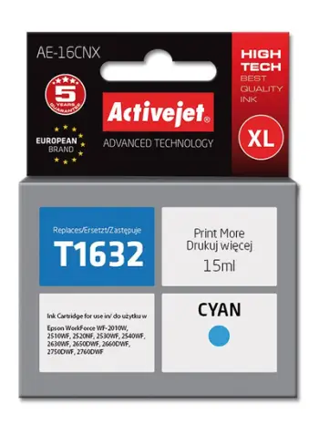 Ngjyrë për printer Activejet AE-16CNX (zëvendësim për Epson 16XL T1632), 15 ml, e kaltër