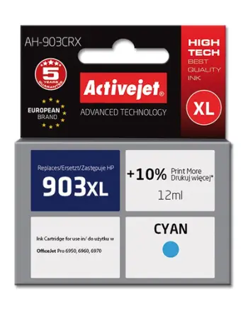 Ngjyrë për printer Activejet AH-903CRX (zëvendësim për HP 903XL T6M03AE), 12 ml, e kaltër