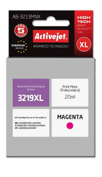 Ngjyrë për printer Activejet AB-3219MNX (zëvendësim për Brother LC3219M), 20 ml, vjollcë