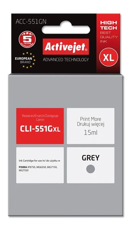 Ngjyrë për printer Activejet ACC-551GN (zëvendësim për Canon CLI-551G), 15 ml, e hirtë - 1