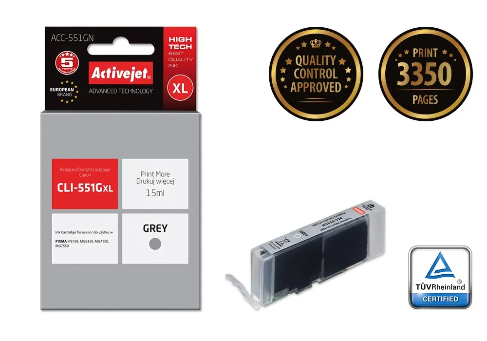 Ngjyrë për printer Activejet ACC-551GN (zëvendësim për Canon CLI-551G), 15 ml, e hirtë - 2