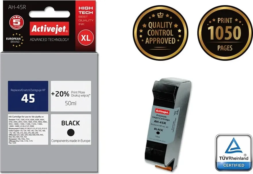 Ngjyrë për printer Activejet AH-45R (zëvendësim për HP 45 51645A), 50 ml, e zezë - 2