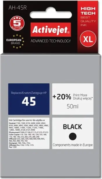 Ngjyrë për printer Activejet AH-45R (zëvendësim për HP 45 51645A), 50 ml, e zezë