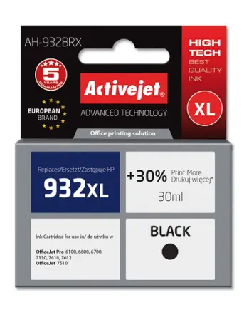 Ngjyrë për printer Activejet AH-932BRX (zëvendësim për HP 932XL CN053AE), 30 ml, e zezë
