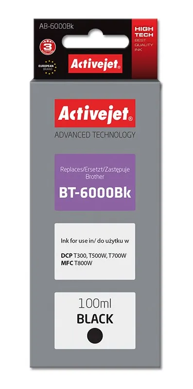 Ngjyrë për printer Activejet AB-6000Bk (zëvendësim për Brother BT-6000BK), 100 ml, e zezë - 1