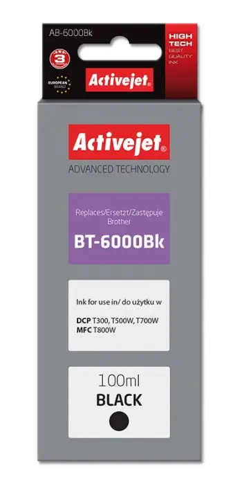Ngjyrë për printer Activejet AB-6000Bk (zëvendësim për Brother BT-6000BK), 100 ml, e zezë
