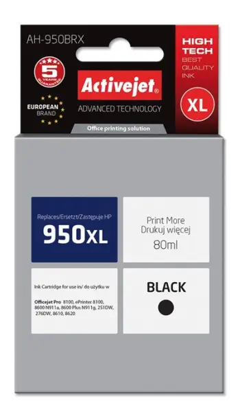 Ngjyrë për printer Activejet AH-950BRX (zëvendësim për HP 950XL CN045AE), 80 ml, e zezë