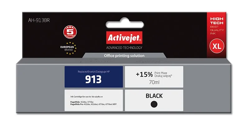 Ngjyrë për printer Activejet AH-913BR (zëvendësim për HP 913 L0R095AE), 70 ml, e zezë - 1