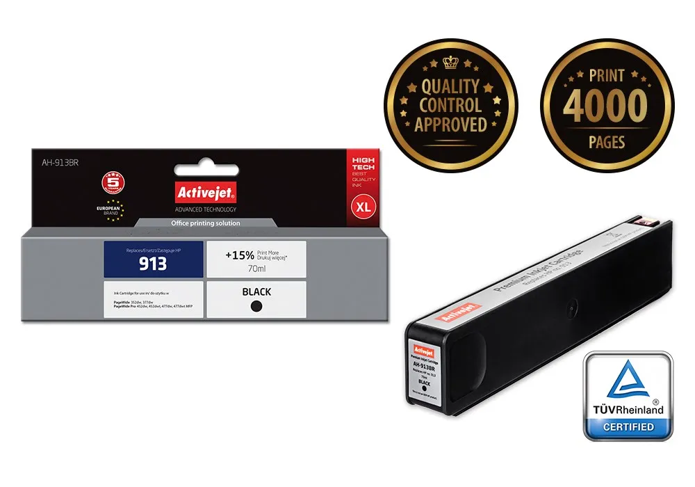 Ngjyrë për printer Activejet AH-913BR (zëvendësim për HP 913 L0R095AE), 70 ml, e zezë - 2