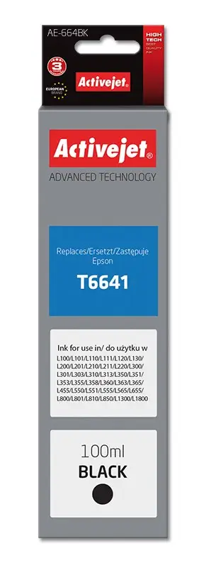 Ngjyrë për printer Activejet AE-664Bk (zëvendësim për Epson T6641), 100 ml, e zezë
