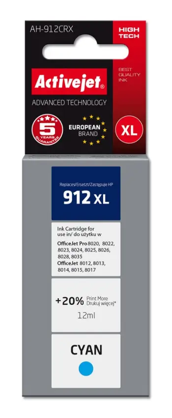 Ngjyrë për printer Activejet AH-912CRX (zëvendësim për HP 912XL 3YL81AE), 12 ml, e kaltër
