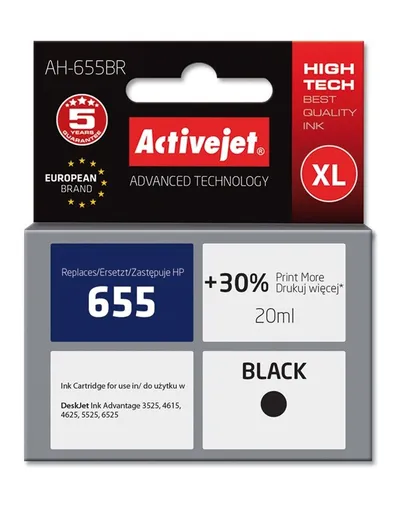 Ngjyrë për printer Activejet AH-655BR (zëvendësim për HP 655 CZ109AE), 20 ml, e zezë - 1