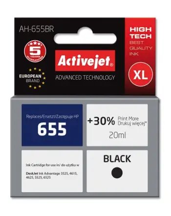 Ngjyrë për printer Activejet AH-655BR (zëvendësim për HP 655 CZ109AE), 20 ml, e zezë