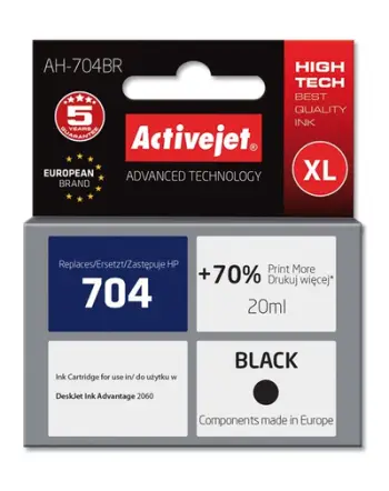 Ngjyrë për printer Activejet AH-704BR (zëvendësim për HP 704 CN692AE), 20 ml, e zezë