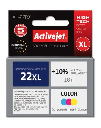 Ngjyrë për printer Activejet AH-22RX (zëvendësim për HP 22XL C9352A), 18 ml, e kaltër / vjollcë / e verdhë