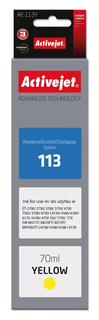 Ngjyrë për printer Activejet AE-113Y (zëvendësim për Epson 113 C13T06B440), 70 ml, e verdhë - 1