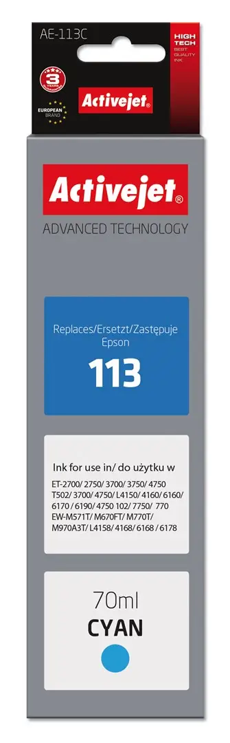 Ngjyrë për printer Activejet AE-113C (zëvendësim për Epson 113 C13T06B240), 70 ml, e kaltër