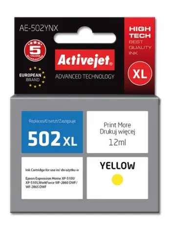 Ngjyrë për printer Activejet AE-502YNX (zëvendësim për Epson 502XL W44010), 12 ml, e verdhë