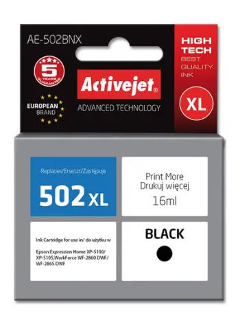 Ngjyrë për printer Activejet AE-502BNX (zëvendësim për Epson 502XL W14010), 16 ml, e zezë