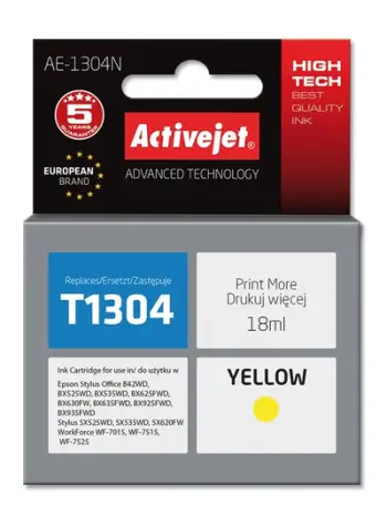 Ngjyrë për printer Activejet AE-1304N (zëvendësim për Epson T1304), 18 ml, e verdhë