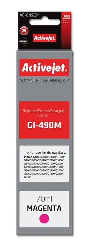 Ngjyrë për printer Activejet AC-G490M (zëvendësim për Canon GI-490M), 70 ml, vjollcë