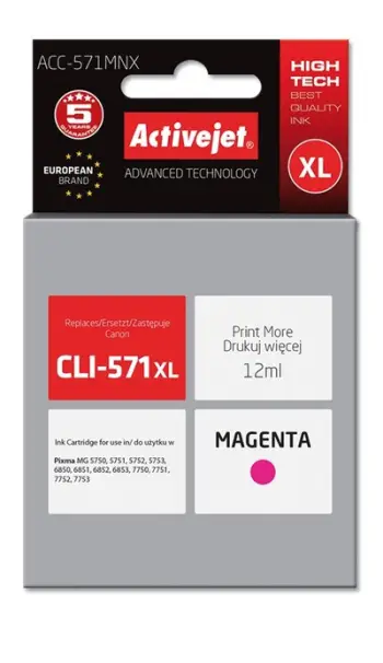 Ngjyrë për printer Activejet ACC-571MNX (zëvendësim për Canon CLI-571M XL), 12 ml, vjollcë