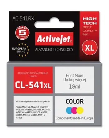 Ngjyrë për printer Activejet AC-541RX (zëvendësim për Canon CL-541 XL), 18 ml, e kaltër / vjollcë / e verdhë