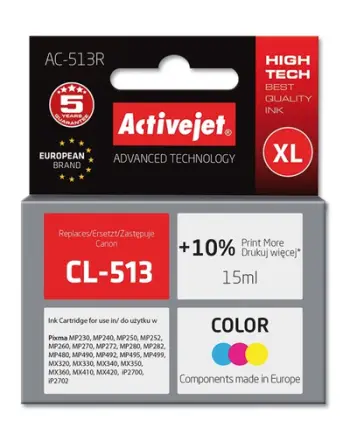 Ngjyrë për printer Activejet AC-513R (zëvendësim për Canon CL-513), 15 ml, e kaltër / vjollcë / e verdhë