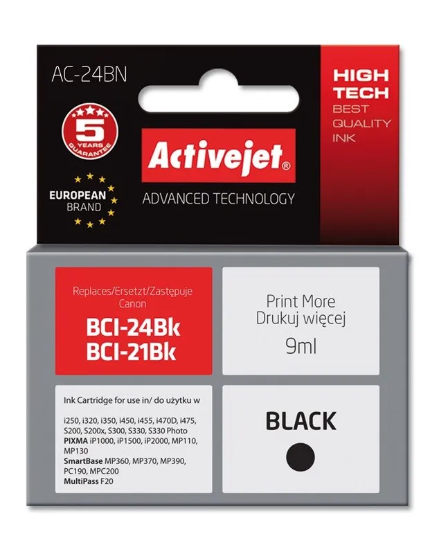 Ngjyrë për printer Activejet AC-24BN (zëvendësim për Canon BCI-24Bk), 9 ml, e zezë - 1